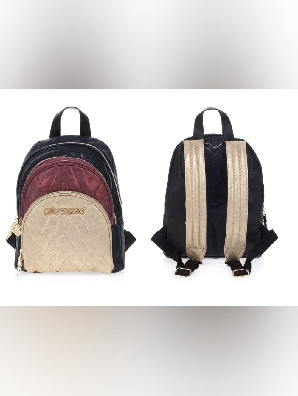Betsey Johnson Backpack Handbag in Plum, Beige & Black -New